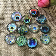 K5 Glass Cabochons, Half Round with Peacock Feather Pattern, Mixed Color, 12mm(FEAT-PW0001-085D)