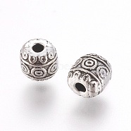 Tibetan Style Alloy Barrel Beads, Cadmium Free & Nickel Free & Lead Free, Antique Silver, 7x6.5mm, Hole: 2mm, about 1470pcs/1000g(TIBEB-5178-AS-NR)