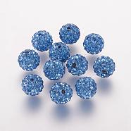 Polymer Clay Rhinestone Beads, Grade A, Round, Pave Disco Ball Beads, Light Sapphire, 10x9.5mm, Hole: 1.5mm(RB-K050-10mm-C23)