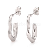 304 Stainless Steel C-shape Stud Earrings, Wave Wrap Half Hoop Earrings for Women, Stainless Steel Color, 23.5x16x3.5mm, Pin: 0.8mm(EJEW-P197-03P)