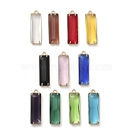 Glass with Golden Brass Pendants, Faceted Rectangle Charms, Mixed Color, 34.5x10.5x5.8mm, Hole: 2mm(GLAA-G111-12G)