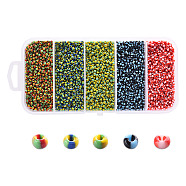 12/0 Opaque Colours Seep Glass Beads, Round Seed Beads, Mixed Color, 12/0, 1.5~2x2mm, Hole: 0.5mm, 5 colors, 18g/color, 90g/box(SEED-YW0001-09A)