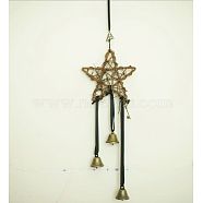 Rattan & Iron Witch Bells Wind Chimes Door Hanging Pendant Decoration, for Garden Home Decoration Bell, Star Pattern, 550mm(WICR-PW0001-25B)