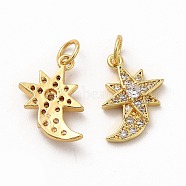 Rack Plating Brass Micro Pave Cubic Zirconia Star Pendants, Meteor Charm, with Jump Ring, Real 18K Gold Plated, 15.5x13x3mm, Hole: 3.6mm(ZIRC-K089-03G)