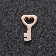201 Stainless Steel Charms, for Simple Necklaces Making, Laser Cut, Skeleton Key, Rose Gold, 8x4.5x3mm, Hole: 1.8mm(STAS-R109-JA430-3)