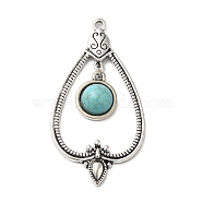 Tibetan Style Alloy Big Pendants, Southwest Style, with Synthetic Turquoise Cabochons, Teardop with Round, Antique Silver, 55x29.5x6mm, Hole: 2.3mm(PALLOY-F300-01AS)