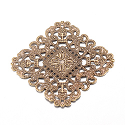 Iron Links, Etched Metal Embellishments, Rhombus, Antique Bronze, 51x51x1mm, Hole: 1mm, side: 40mm(X-IFIN-Q118-21AB)
