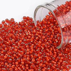 TOHO Round Seed Beads, Japanese Seed Beads, (25F) Silver Lined Frost Light Siam Ruby, 11/0, 2.2mm, Hole: 0.8mm, about 1110pcs/bottle, 10g/bottle(SEED-JPTR11-0025F)
