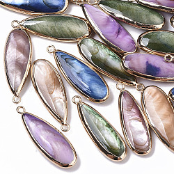 Natural Freshwater Shell Pendants, with Iron Loops, Edge Golden Plated, Dyed, Teardrop, Mixed Color, 31~33x10.5~12x5mm, Hole: 1.8mm(SHEL-R047-03)
