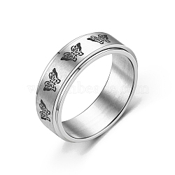 Rotating Stainless Steel Anxiety Relief Rings for Women Men, Stainless Steel Color, Butterfly, US Size 7(17.3mm)(PW-WG4928D-04)