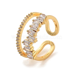 Brass with Cubic Zirconia Open Cuff Rings, Clear, US Size 5 1/4(15.9mm)(RJEW-B053-03)