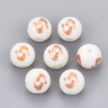 Electroplate Glass Beads, Round with Constellations Pattern, Rose Gold Plated, Pisces, 10mm, Hole: 1.2mm