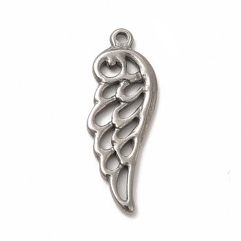304 Stainless Steel Pendants, Wing, Stainless Steel Color, 27x9.5x1.5mm, Hole: 1.4mm