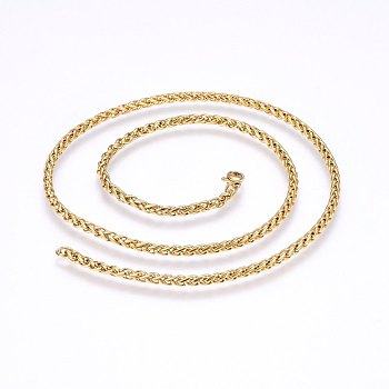 304 Stainless Steel Wheat Chain Necklaces, with Lobster Claw Clasps, Golden, 19.7 inch(50cm), 4mm