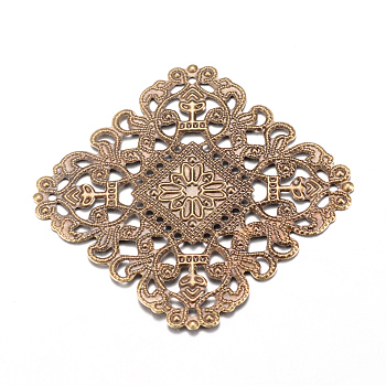 Iron Links, Etched Metal Embellishments, Rhombus, Antique Bronze, 51x51x1mm, Hole: 1mm, side: 40mm