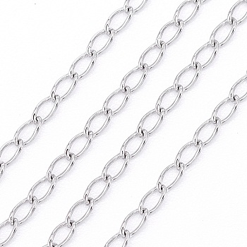 304 Stainless Steel Curb Chains/Twisted Chains, Soldered, with Card Paper, Stainless Steel Color, Links: 3x1.2x0.3mm, about 32.8 Feet(10m)/card