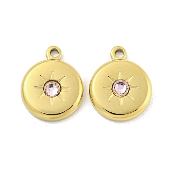 Glass Pendants, with 304 Stainless Steel Findings, Flat Round, Real 14K Gold Plated, 19x15x3.5mm, Hole: 1.8mm