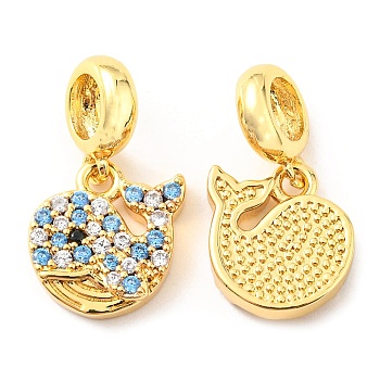 Brass Micro Pave Cubic Zirconia Pendents, Lead Free & Cadmium Free, Whale, Real 18K Gold Plated, 20mm, Pendent: 12x13x3mm, Hole: 4mm