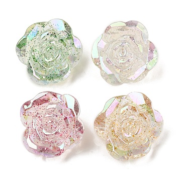 Transparent Acrylic Beads, with Glitter Powder, Flower, Mixed Color, 30.5x32x16mm, Hole: 3.6mm