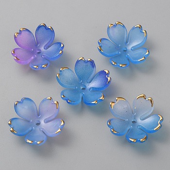 Acrylic Bead Caps, 5-Petal Sakura, Blue, 18x19x6mm, Hole: 1.4mm