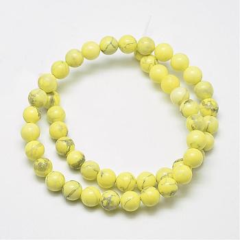 Natural Howlite Beads, Dyed, Round, Yellow, 8mm, Hole: 1mm, about 47pcs/strand, 15.5 inch