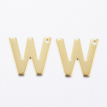 304 Stainless Steel Charms, Letter, Initial Charms, Real 18k Gold Plated, Letter.W, 11x6~12x0.8mm, Hole: 1mm