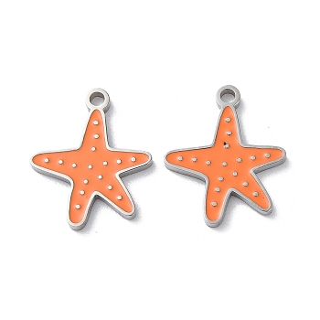 304 Stainless Steel Pendants, with Enamel, Starfish Charm, Stainless Steel Color, 16x13x1.5mm, Hole: 1.5mm