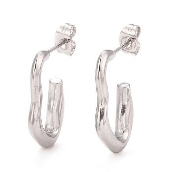 304 Stainless Steel C-shape Stud Earrings, Wave Wrap Half Hoop Earrings for Women, Stainless Steel Color, 23.5x16x3.5mm, Pin: 0.8mm