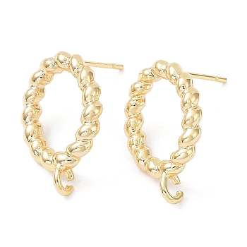 Brass Stud Earring Finding, with Vertical Loop, Oval, Real 18K Gold Plated, 18.5x12.5mm, Hole: 1.6~1.8mm, Pin: 0.7mm