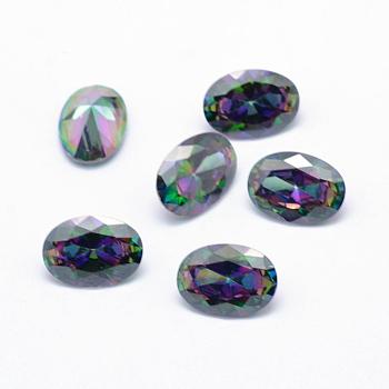 Cubic Zirconia Pointed Back Cabochons, Grade A, Faceted, Oval, Colorful, 14x10mm