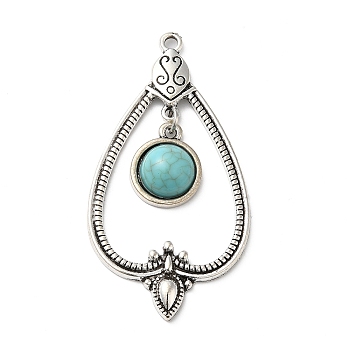 Tibetan Style Alloy Big Pendants, Southwest Style, with Synthetic Turquoise Cabochons, Teardop with Round, Antique Silver, 55x29.5x6mm, Hole: 2.3mm