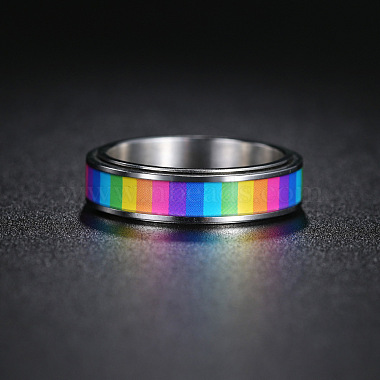 Rainbow Color Pride Flag Enamel Rectangle Rotating Ring(RABO-PW0001-038A)-3