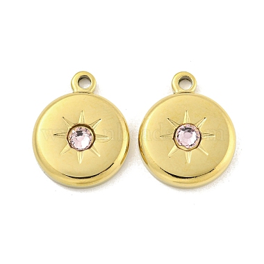 Real 14K Gold Plated Coral Flat Round Stainless Steel+Glass Pendants