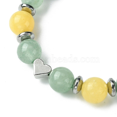 Armband aus natürlichen grünen Aventurin- und Topas-Jade- und Messingherzen mit geflochtenen Perlen(BJEW-JB09703-02)-2