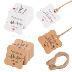 Paper Tapes, with Hemp Ropes, Word Pattern Thank You for Celebrating with Us, Mixed Color, 30x29mm, Hole: 3mm, 2 colors, 100pcs/color, 200pcs/bag(DIY-PH0002-23)