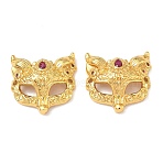 Brass Micro Pave Hot Pink Cubic Zirconia Fox Mask Connector Charms, Real 18K Gold Plated, 17.5x18x5.5mm, Hole: 1.2mm(KK-H526-11G-01)
