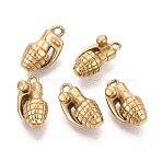 304 Stainless Steel Pendants, Hand Grenade Shape Charms, Golden, 15~15.5x8~8.5x7~7.5mm, Hole: 1.7~1.8mm(STAS-T075-14G)