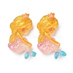 Resin Cabochons, with Paillette, Mermaid, Pink, 32.5x22x7mm(RESI-R456-03C)