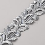 Ethnic Style Polyester Metallic Thread Embroidery Ribbon, Flower, for Garment Accessories, Gift Decoration, Silver, 1-3/8 inch(36mm), about 4.16 Yards(3.8m)/pc(OCOR-WH20012-96A)