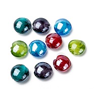 Handmade Lampwork Beads, Pearlized, Flat Round, Mixed Color, 16x8mm, Hole: 1.5mm(X-LAMP-S010-16mm-M)