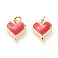 Real 18K Gold Plated Brass Charms, with Enamel and Jump Rings, Long-Lasting Plated, Heart, Red, 14x13x2.8mm, Jump Ring: 5x1mm, 3mm Inner Diameter(X-KK-L006-019C)