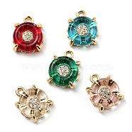 Brass Micro Pave Cubic Zirconia Charms, with Glass, Lead Free & Cadmium Free, Long-Lasting Plated, Flat Round Charm, Mixed Color, 12x10x4.5mm, Hole: 1.4mm(KK-D038-03G)