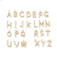 Plastic Imitation Pearl Pendants, with Eco-friendly Brass Findings, Letter A~Z, Golden, 12~16x2~13x3mm, Hole: 1.4mm, 26pcs/set(KK-P230-17G)