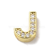 Brass Micro Pave Cubic Zirconia Beads, Lead Free & Cadmium Free, Long-Lasting Plated, Real 18K Gold Plated, Letter J, 12x9.5x5mm, Hole: 8.5x2mm(KK-H487-25G-10)