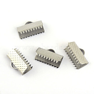 304 Stainless Steel Ribbon Crimp Ends, Stainless Steel Color, 9x15mm, Hole: 3mm(STAS-S047-060)