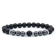 Natural Black Agate & Synthetic Hematite Stretch Bracelet(XX9870-9)