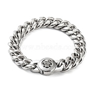 304 Stainless Steel Cuban Link Chains Bracelets for Men & Women, with Skull Clasps , Stainless Steel Color, 9-1/8 inch(23.2cm)(BJEW-D031-14P)