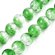 Handmade Luminous Transparent Lampwork Beads Strands, Round, Lime Green, 9~10x10~11mm, Hole: 1.2mm, about 50pcs/strand, 19.29 inch~19.69 inch(49cm~50cm)(LAMP-T017-04D)