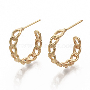 Semicircular Brass Curb Chain Stud Earrings, Half Hoop Earrings, Letter C Shape, Nickel Free, Real 18K Gold Plated, 17x5x19.5mm, Pin: 0.8mm(X-KK-T050-54G-NF)