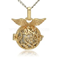 Golden Tone Brass Hollow Round Cage Pendants, with No Hole Spray Painted Brass Ball Beads, Silver, 26x26x19mm, Hole: 3x8mm(KK-J230-10G)